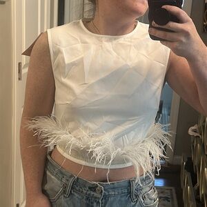 Misguided White Feather Trim Top